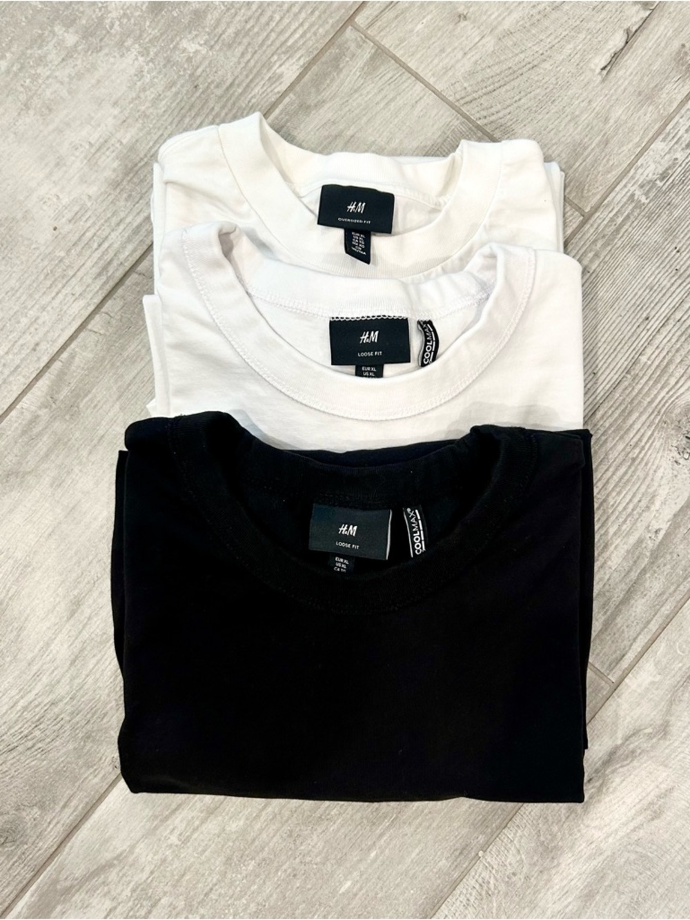 H&M XL Men’s Tee Bundle- (1)Black Loose, (1)White Loose & (1)White Oversized Fit